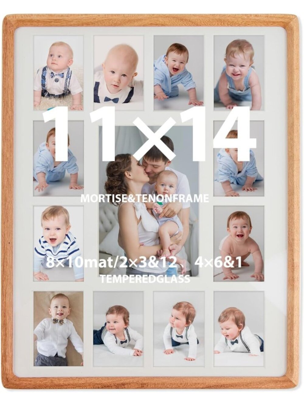 Baby Keepsake Photo Frame for First Year - 11x14 with Double Mat & Real Glass